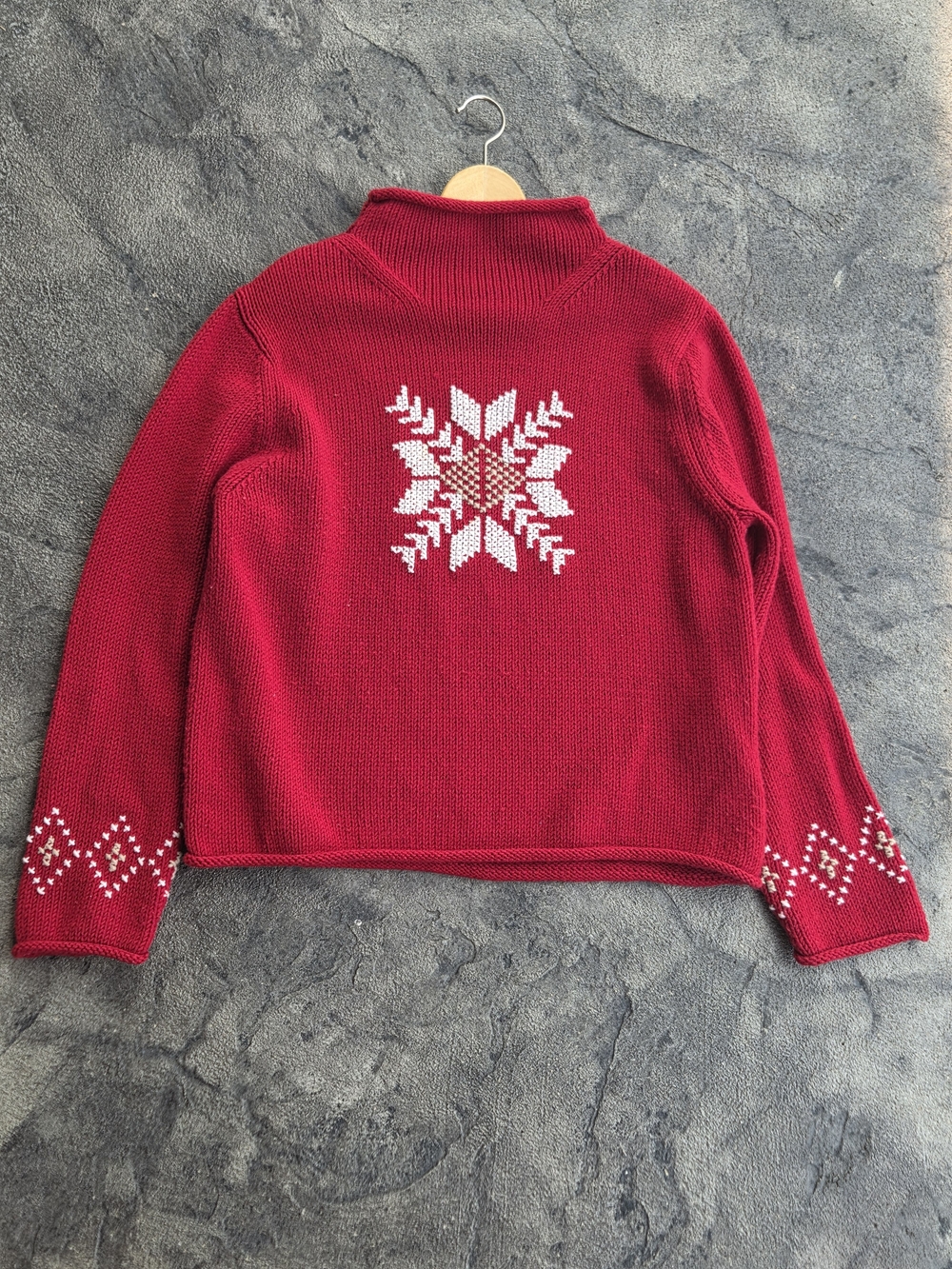 Red Nordic Snowflake Wool Blend Knit Sweater - Women's